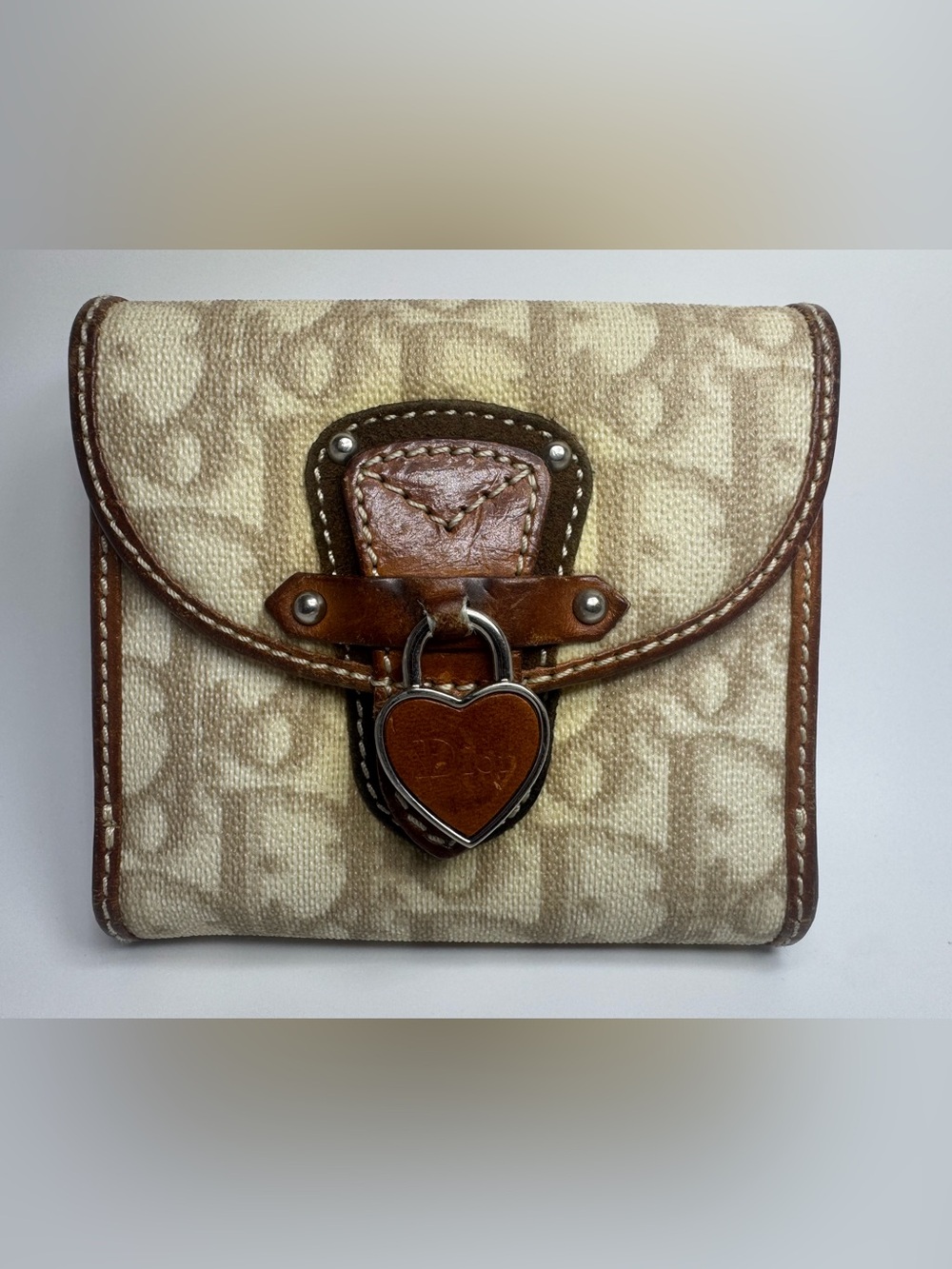 Christian Dior Rare Heart Lock Trotter Wallet Pink Interior Y2K Diorissimo Auth - Picture 12 of 13